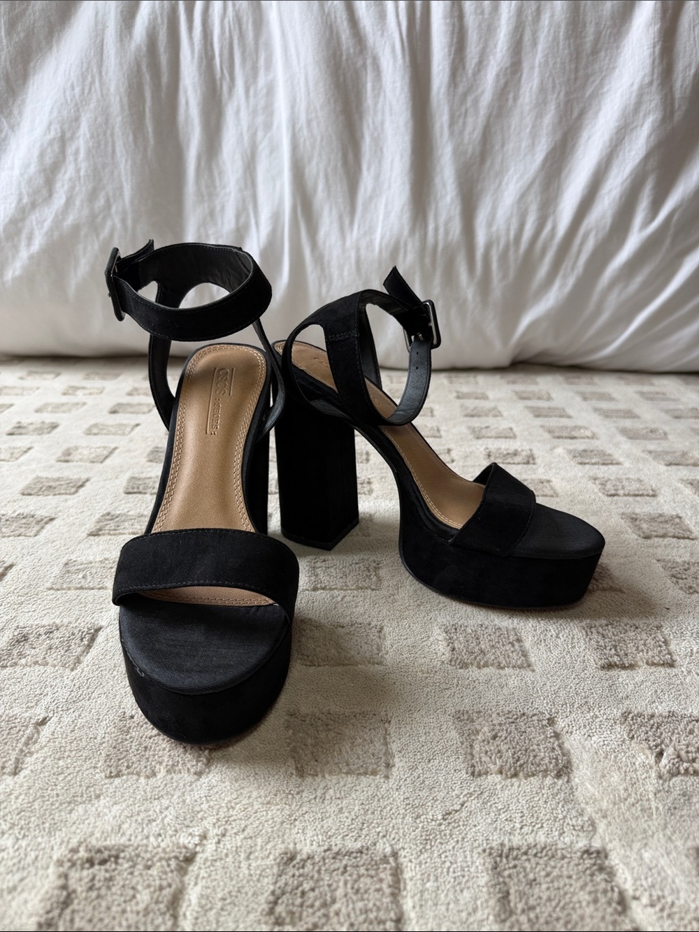 ASOS Black Suede Platform Block Heel Sandals